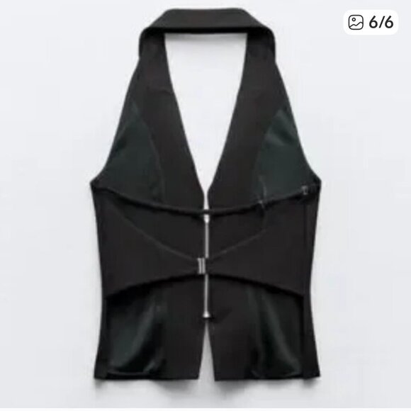 NWOT Zara Halter Top Woman's sz S Open Back Tuxedo Lapels Black Party - Picture 3 of 12